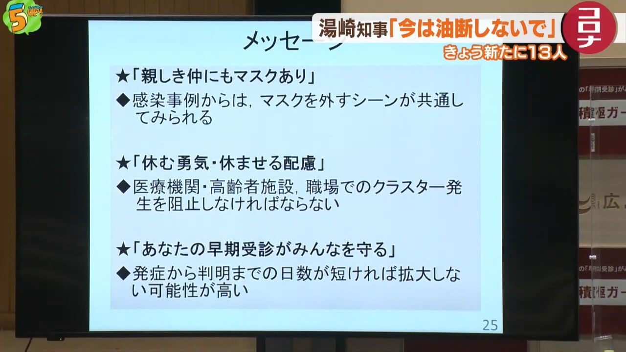 湯崎知事「今は油断しないで」　広島