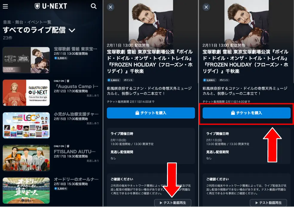 「テスト動画」の再生をして、問題なければ購入に進む