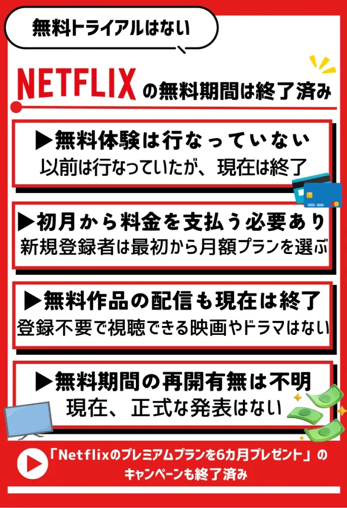 Netflix（ネットフリックス）に無料トライアル期間はない！お試し配信の提供も終了済み