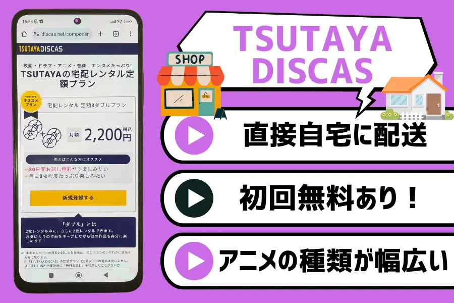 TSUTAYA DISCAS｜DVDを借りて、アニメを視聴したい人におすすめ！初回無料あり