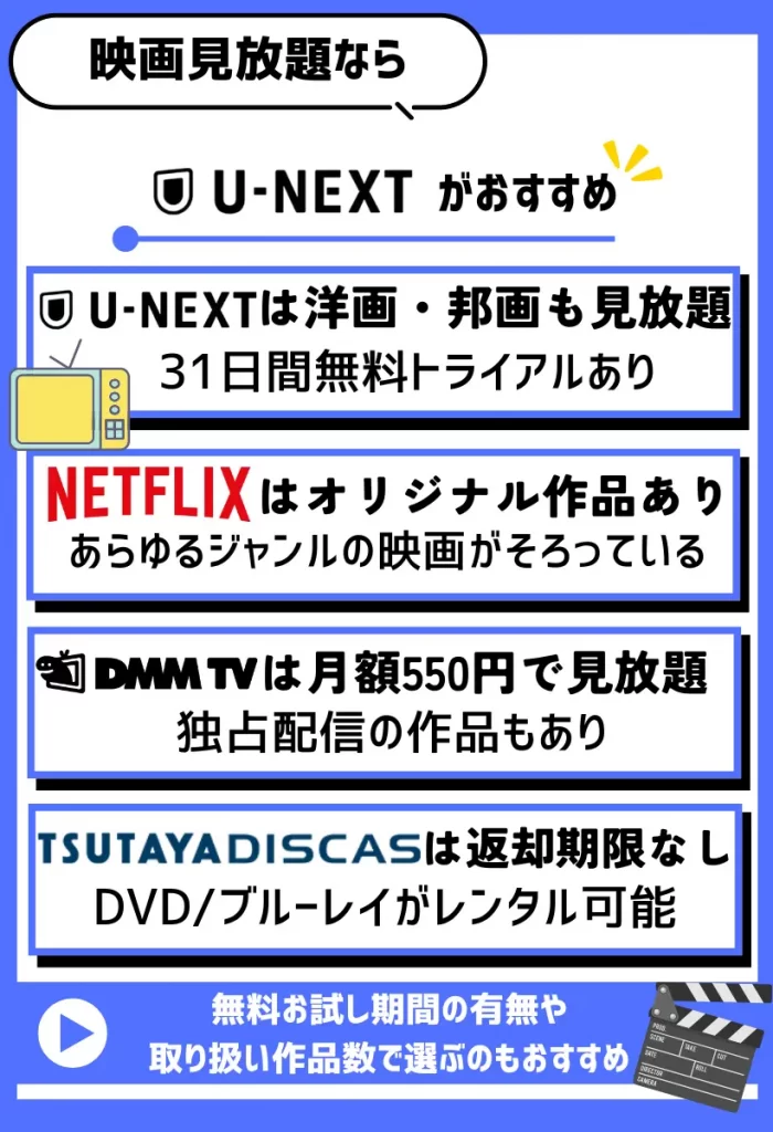 映画見放題ならU-NEXTがおすすめ