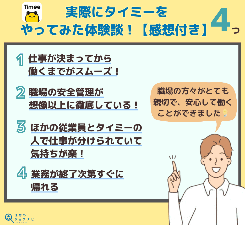 タイミーを使って農園でアルバイトをした体験談や感想をまとめたオリジナル画像