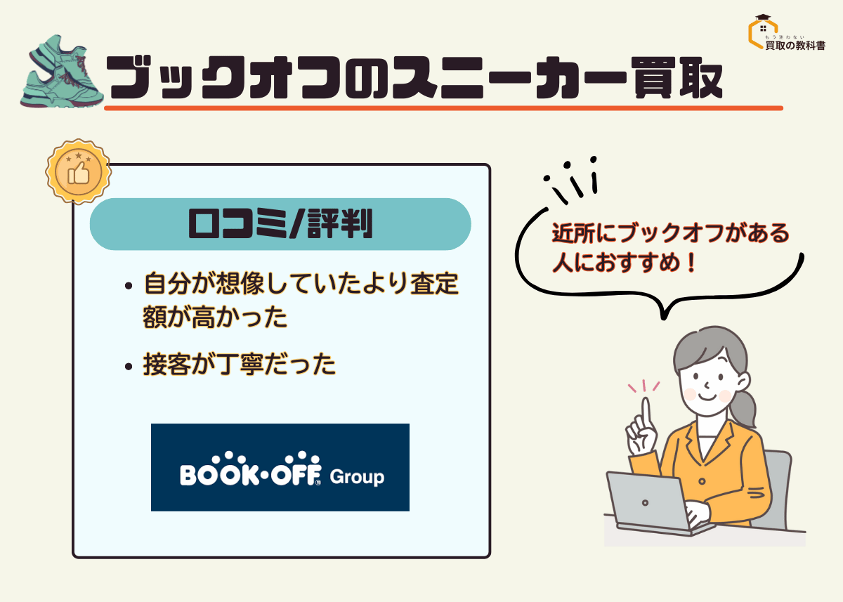 ブックオフのスニーカー買取の評判・口コミを説明する画像