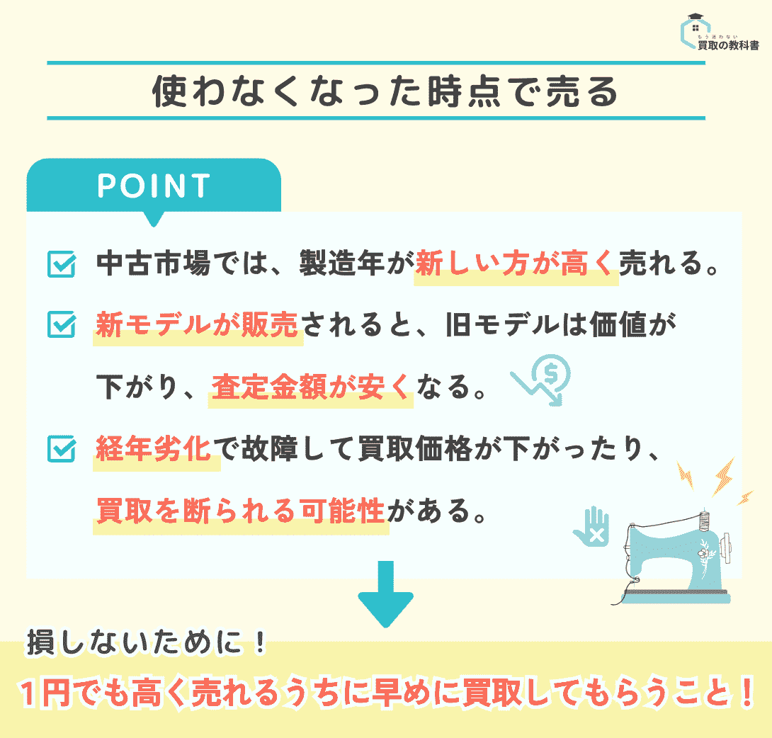 ミシン　使わなくなった時点で売るのがおすすめな理由を図解（オリジナル画像）